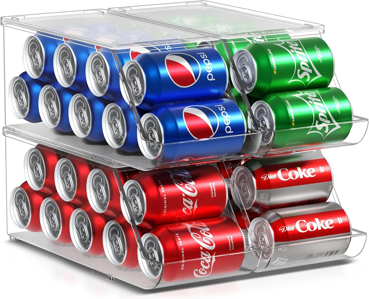 Sorbus 4 Pack Clear Soda Can Dispenser and Canned Food Organizer with Stackable Lid – Holds 20 Cans